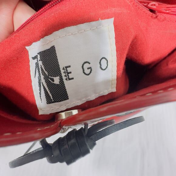 Vintage EGO Red Leather Tote Bag Y2K Bow Detail Top Handle Structured Purse Med - Picture 8 of 10